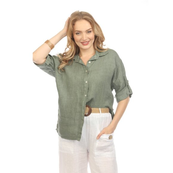 Olive Button Up Collared Shirt - Picture 5 of 9